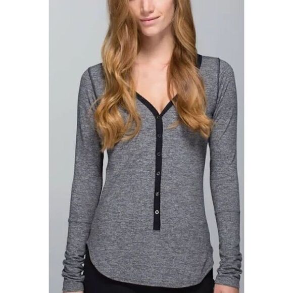 Lululemon Awesoma Henley Sz 8 In Heathered Black - Picture 1 of 6